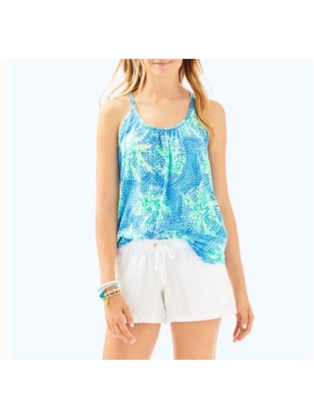 Lilly Pulitzer Blue Green Printed Racerback Tank Top Size M Cotton Blend